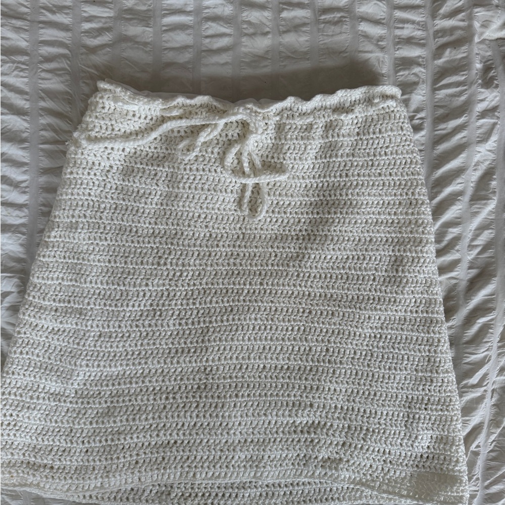 White Crochet Drawstring Skirt